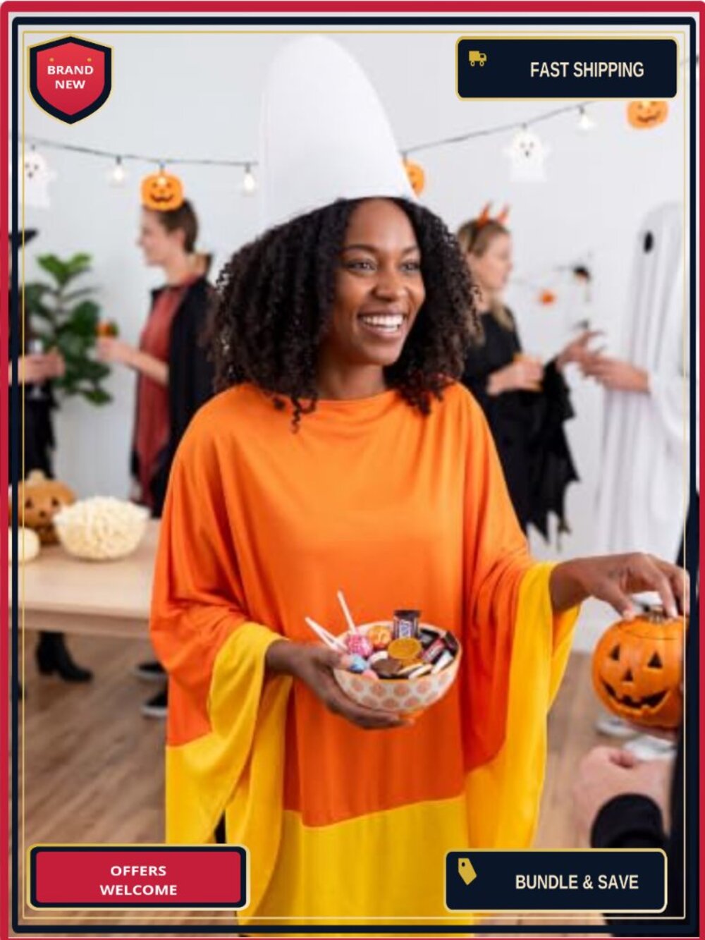 2 Piece Halloween Candy Corn Poncho and Hat Costume for Women - Picture 5 of 5